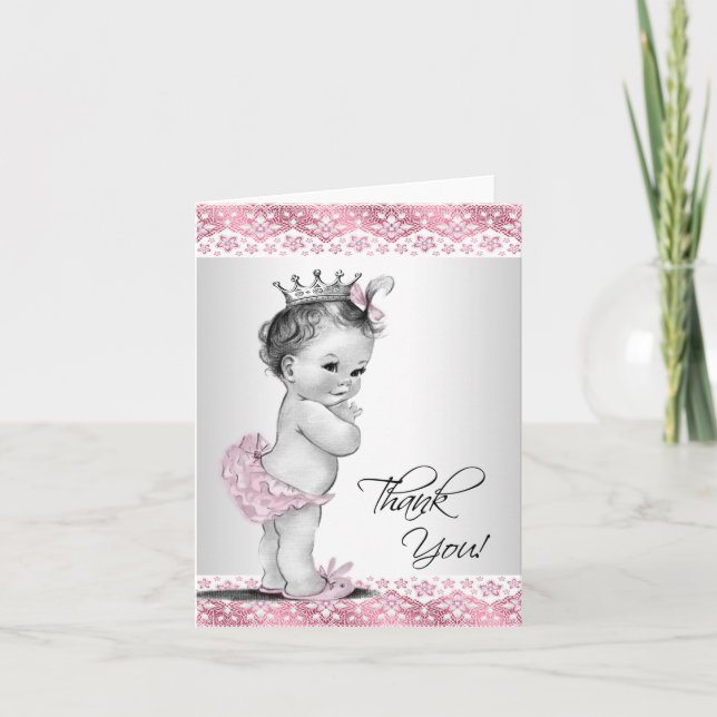 Vintage Pink Princess Baby Shower Thank You Cards (Front)