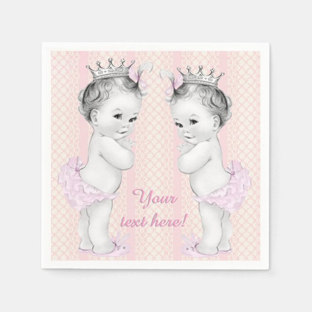 Vintage Pink Princess Twin Baby Girl Shower Napkin (Front)