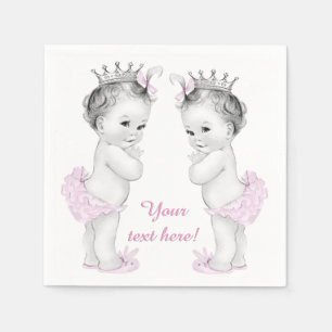 Vintage Pink Princess Twin Baby Girl Shower Napkin