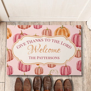 Vintage Pink Psalm 136:3 Give Thanks to the Lord Doormat