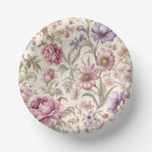 Vintage Pink Purple Flowers Paper Bowl Plate