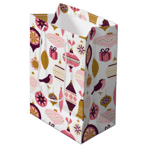 Vintage Pink Purple Gold Christmas Baubles Medium Gift Bag