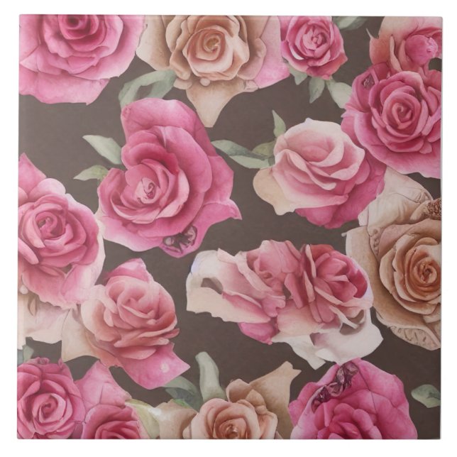 Vintage pink, red, and white roses tile (Front)