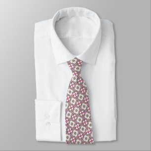 Vintage Pink Red Barcelona Tile Flower Ribbon Tie