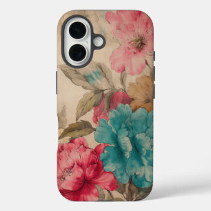 Vintage Pink Red Blue Watercolor Flowers  iPhone 16 Case