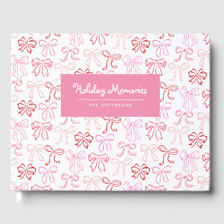 Vintage Pink Red Bows Personalised Holiday Card Guest Book
