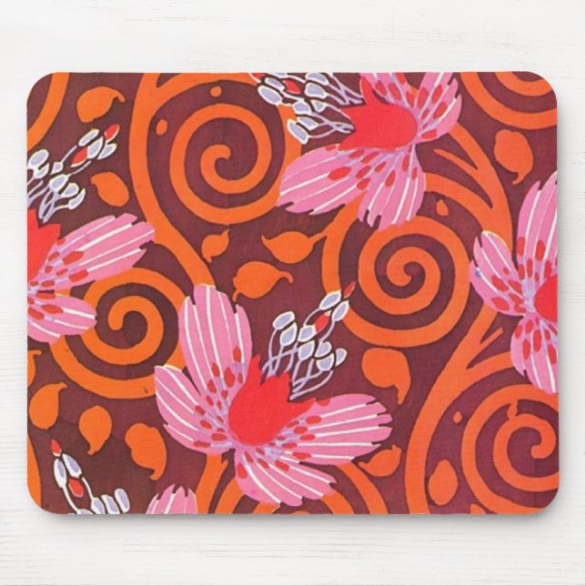 Vintage Pink, Red, Grey Deco Butterfly Mousepad (Front)