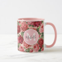 Vintage Pink Red Rose Floral Monogrammmed