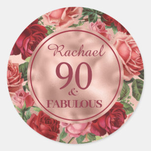 Vintage Pink Red Roses 90 and Fabulous Classic Round Sticker