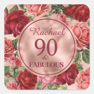 Vintage Pink Red Roses 90 and Fabulous Square Sticker