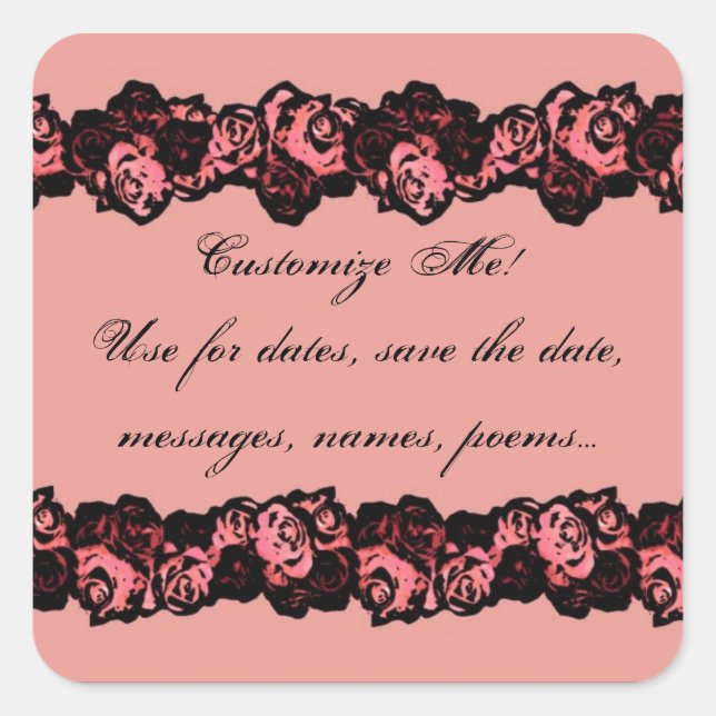 Vintage pink red roses customisable words stickers (Front)