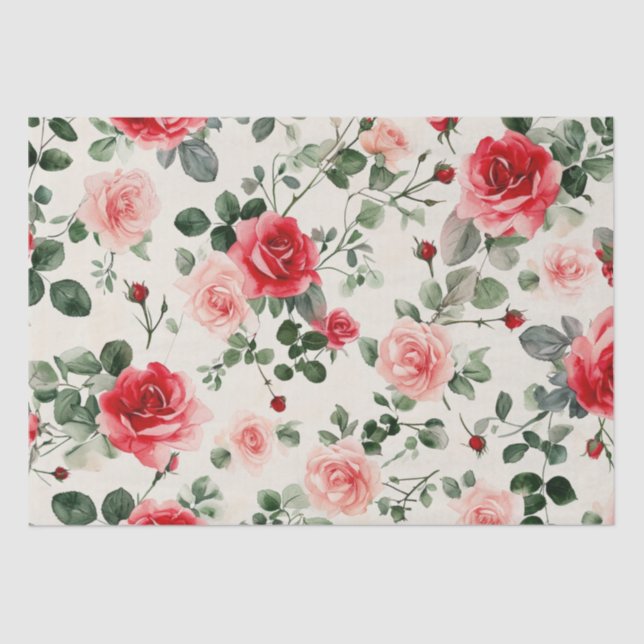 Vintage Pink Red Roses Mother's Day Tissue Paper (Front)