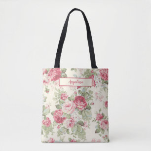 Vintage Pink & Red Roses Personalised Tote Bag