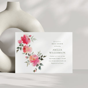 Vintage Pink Red Roses Watercolor Bridal Shower Invitation