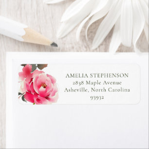 Vintage Pink Red Roses Watercolor Return Address