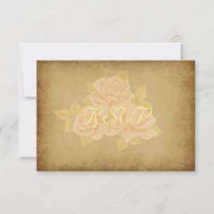 Vintage pink romantic roses French gold fleurdelis RSVP Card