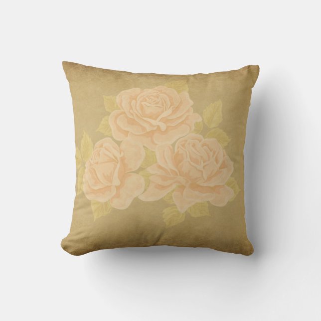 Vintage pink romantic roses with golden fleurdelis cushion (Front)