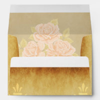 Vintage pink romantic roses with golden fleurdelis