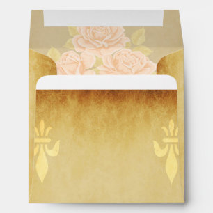 Vintage pink romantic roses with golden fleurdelis envelopes