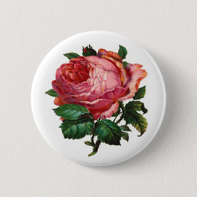 VINTAGE PINK ROSE 6 CM ROUND BADGE (Front)