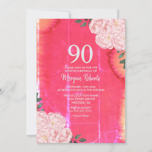 Vintage Pink Rose 90th Birthday Invitation