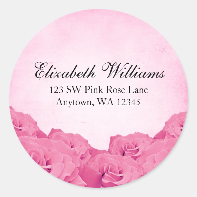 Vintage Pink Rose Address Label Sticker (Front)