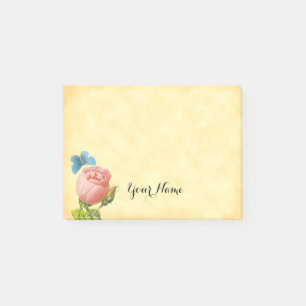 Vintage Pink Rose and Blue Moth Custom Post it Post-it Notes