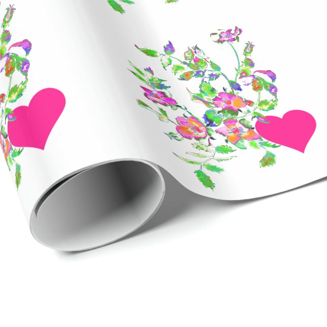 Vintage Pink Rose and Hearts Wrapping Paper (Roll Corner)