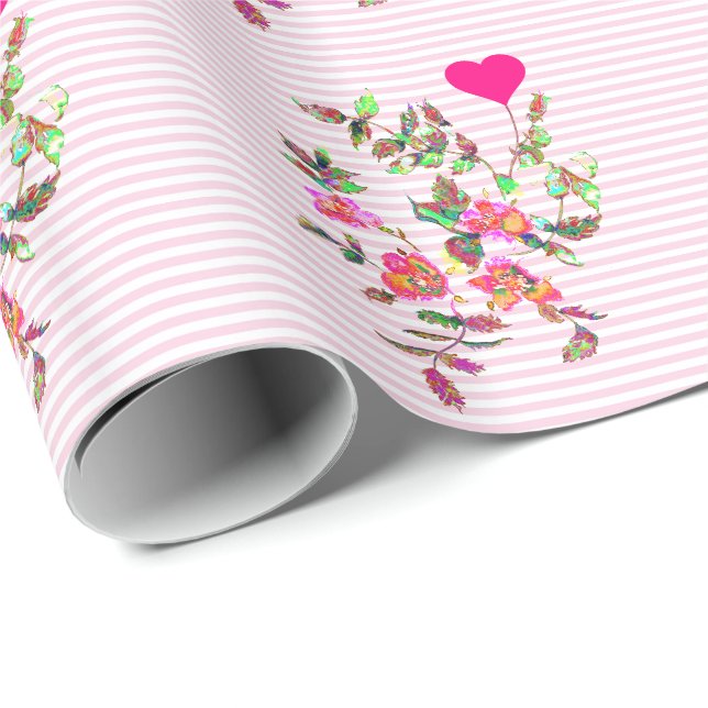 Vintage pink rose and Hearts Wrapping Paper (Roll Corner)