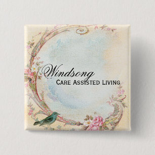 Vintage Pink Rose and Robin Wedding Business 15 Cm Square Badge