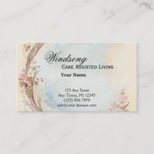 Vintage Pink Rose and Robin Wedding Business Card