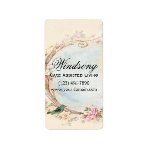 Vintage Pink Rose and Robin Wedding Business Label