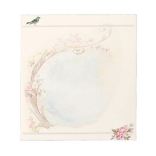 Vintage Pink Rose and Robin Wedding Business Notepad