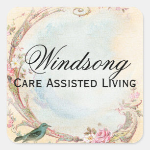 Vintage Pink Rose and Robin Wedding Business Square Sticker