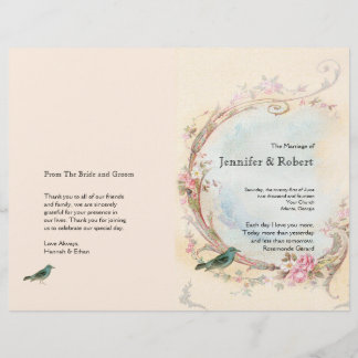 Vintage Pink Rose and Robin Wedding Program