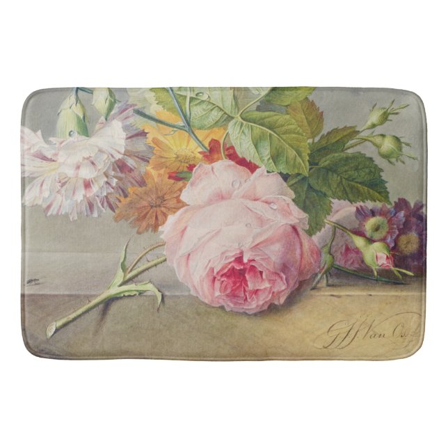 Vintage Pink Rose Bath Mat (Front)
