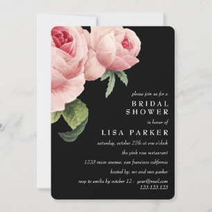 Vintage Pink Rose Black Bridal Shower Wedding Invitation