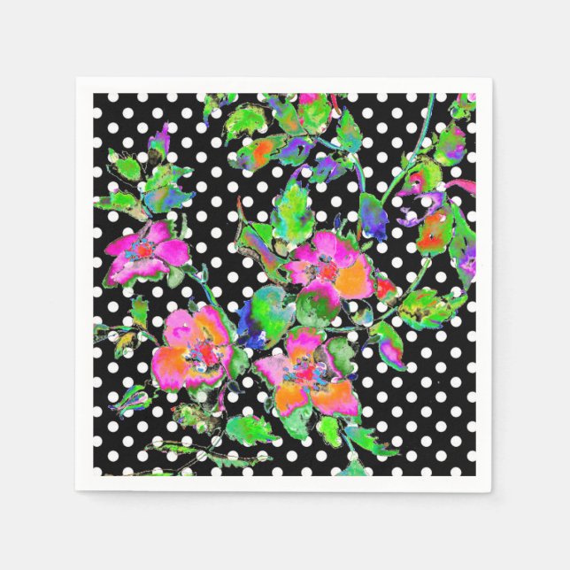 Vintage Pink  Rose black/white polka-dots Napkin (Front)