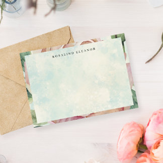 Vintage Pink Rose Blue Splash Watercolor Card