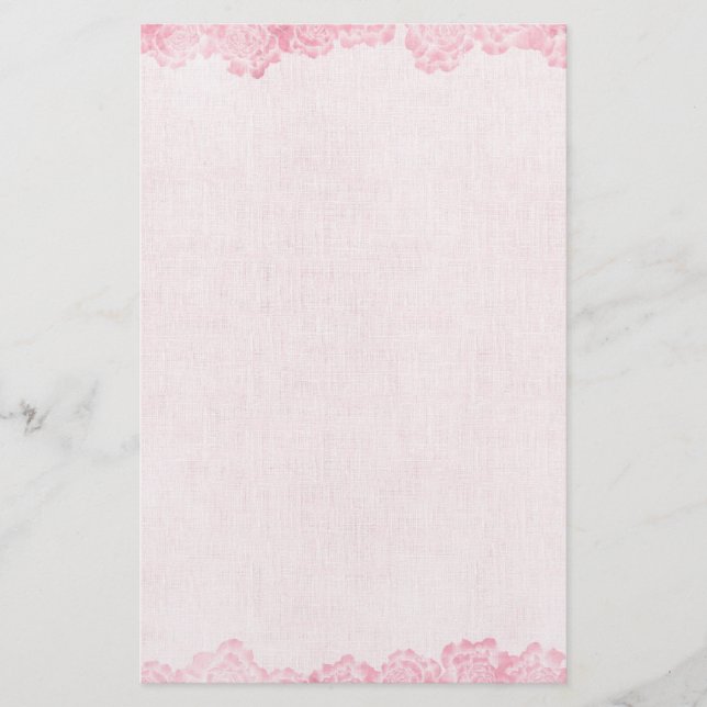 Vintage Pink Rose Border Stationery (Front)