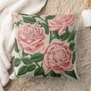 Vintage Pink Rose Botanical Cottagecore Art Cushion