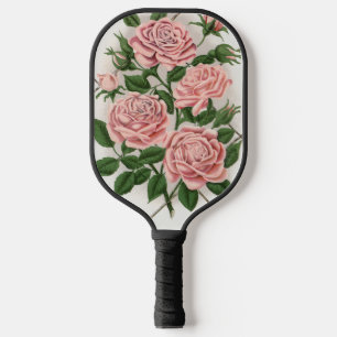Vintage Pink Rose Botanical Cottagecore Art Pickleball Paddle