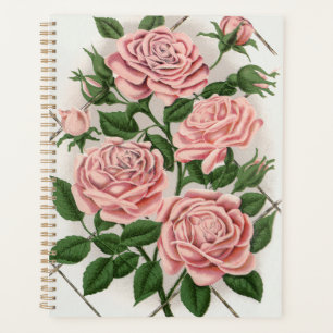 Vintage Pink Rose Botanical Cottagecore Art Planner