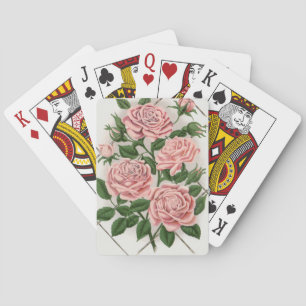 Vintage Pink Rose Botanical Cottagecore Art Playing Cards