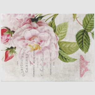 Vintage Pink Rose Botanical Decoupage Tissue Paper