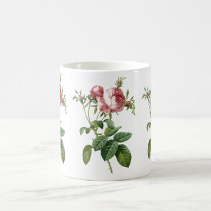Vintage pink rose botanical illustration, Redoute Coffee Mug