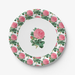 Vintage Pink Rose Botanical Party Paper Plate