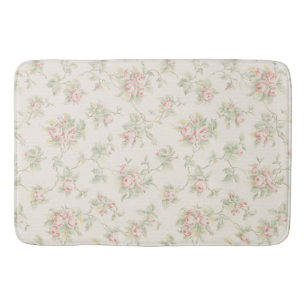 Vintage Pink Rose Cottagecore Floral Pattern Bath Mat