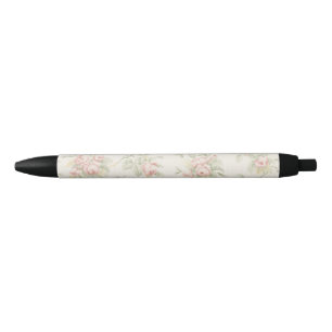 Vintage Pink Rose Cottagecore Floral Pattern Black Ink Pen