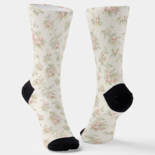 Vintage Pink Rose Cottagecore Floral Pattern Socks